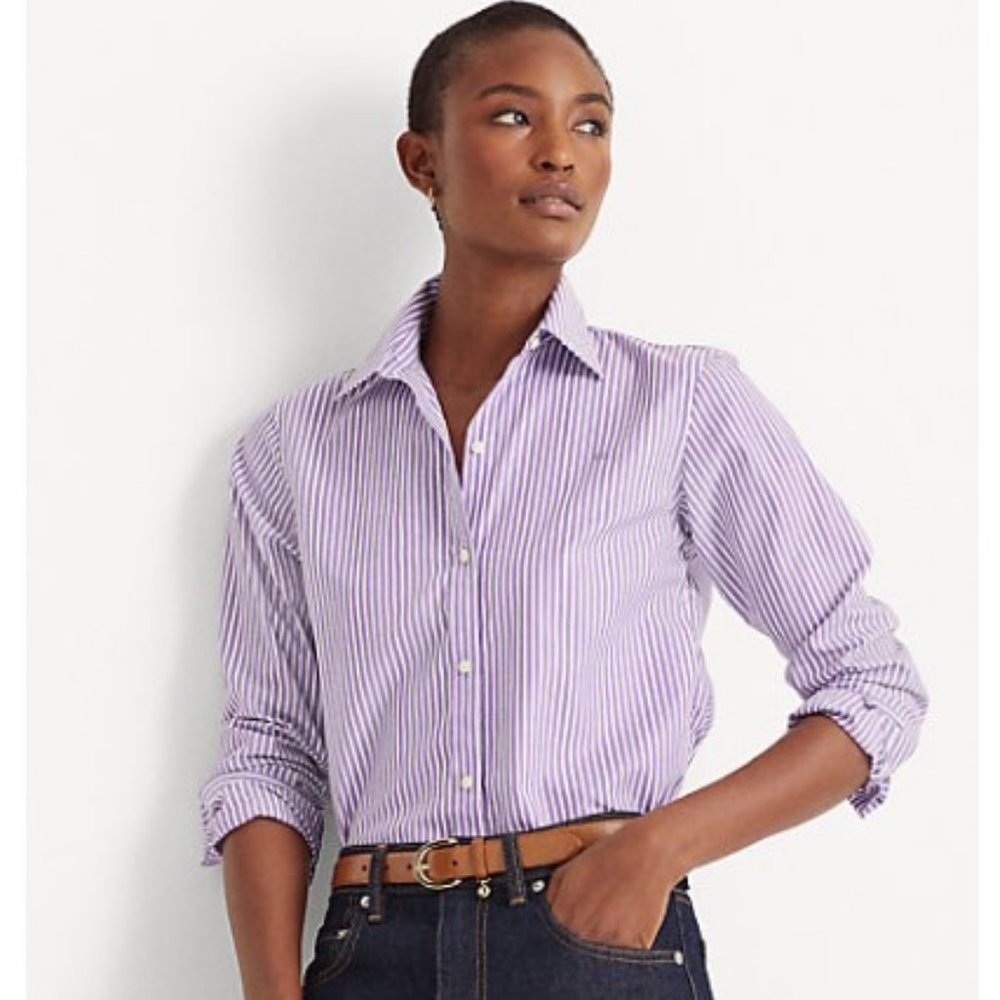 RALPH LAUREN Lavender Striped Cotton Shirt NON IRON NWT